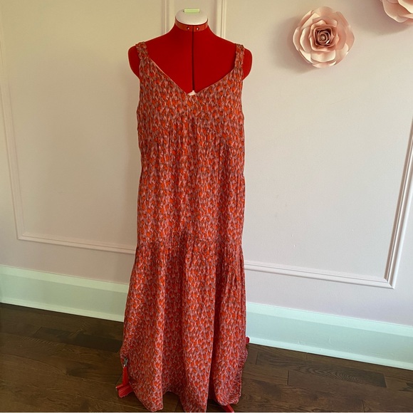 JOIE Tea Rose Maxi Midi Sundress, Tiered, Coral Dress, Cotton, Women’s US S - Picture 2 of 11
